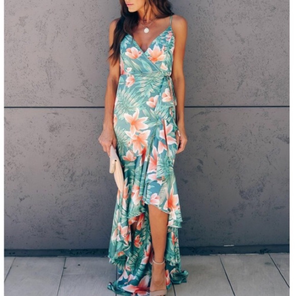 Luxxel tropical floral high low maxi wrap dress